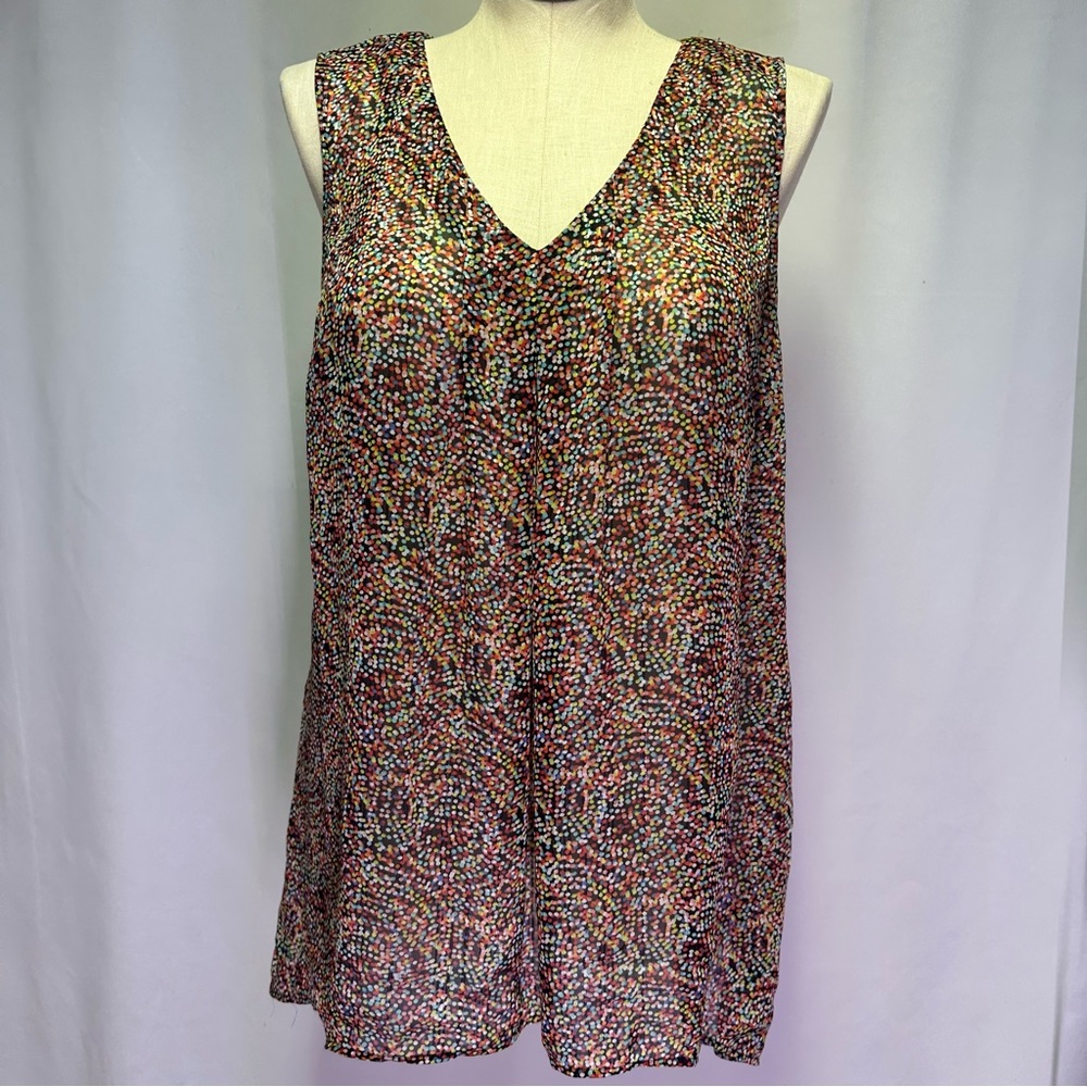 Daniel Rainn Women’s Sheer V-Neck Sleeveless Polka Dot Blouse Size 1X